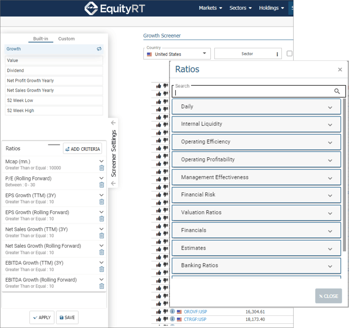 Screener Customizing stock screening