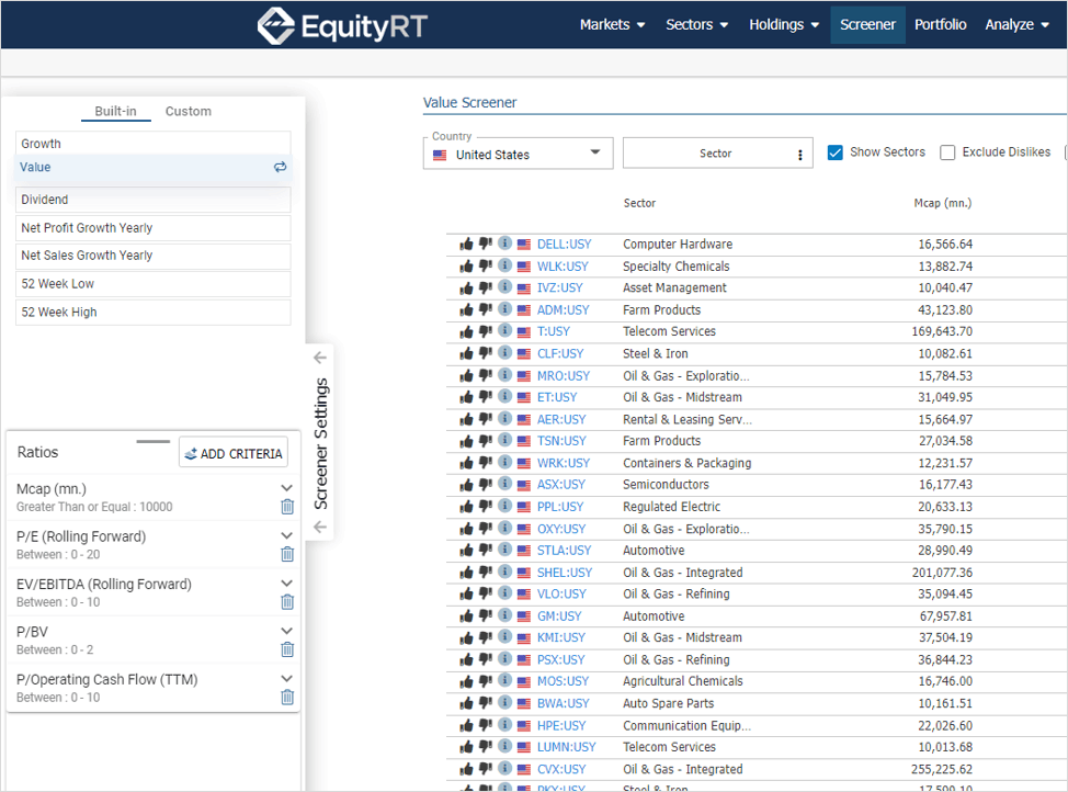 Stock Screener EquityRT