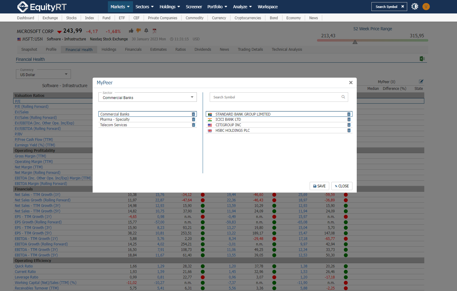 Custom peer comparison equityrt