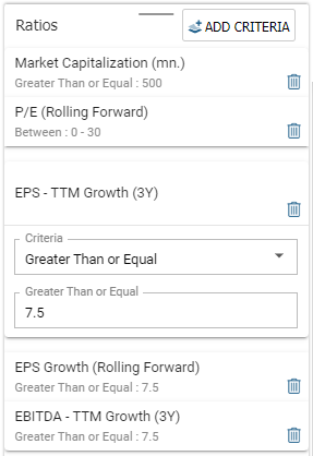 Stock screener criteria EquityRT